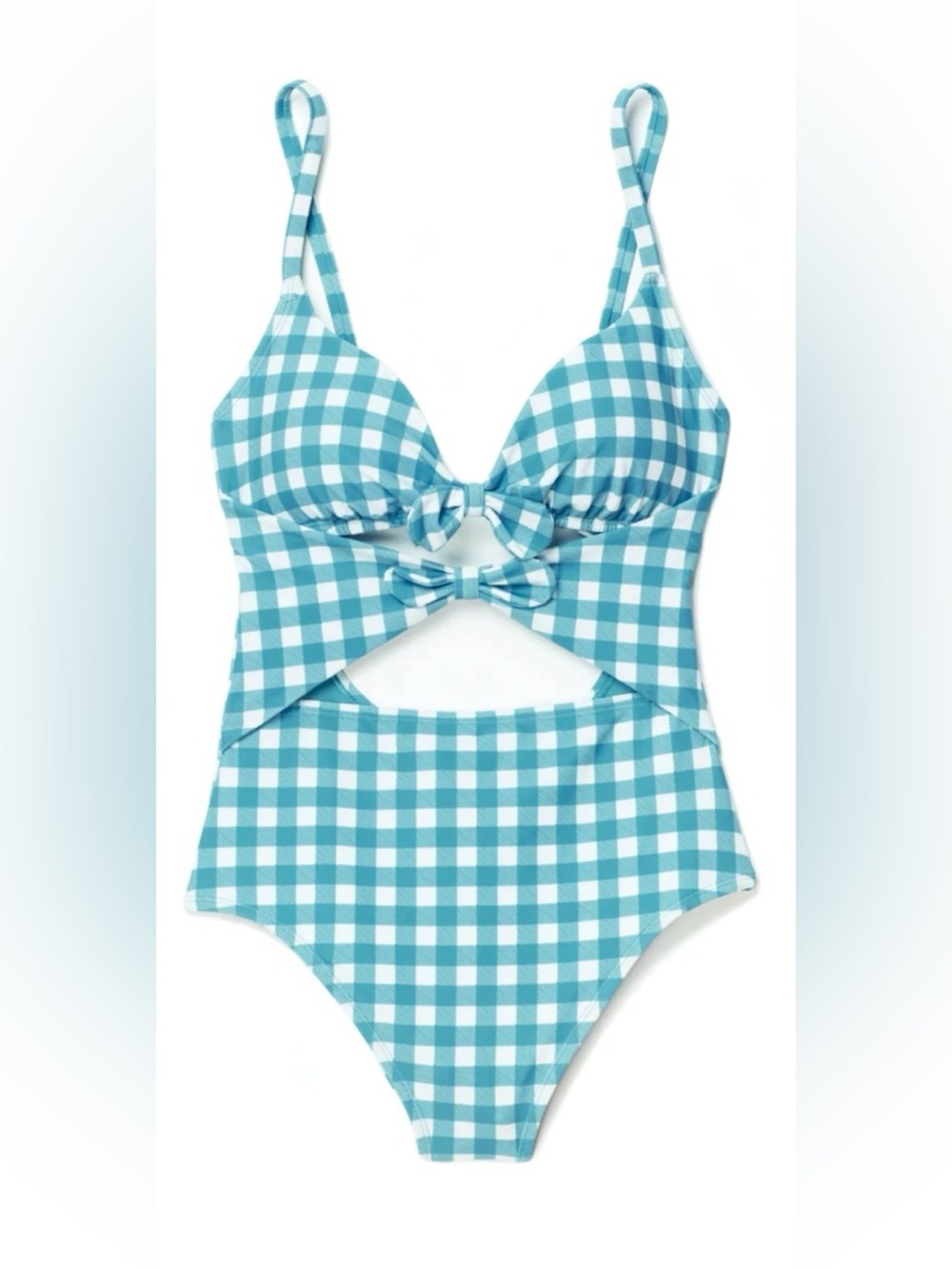 Adore Me Gingham One Piece Swimsuit 0X Blue White Cutout Bow Front NWT Plus